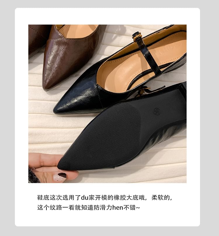 Heel Pointed Pumps Buckled Mary Faux Plain Toe Leather Jane Low