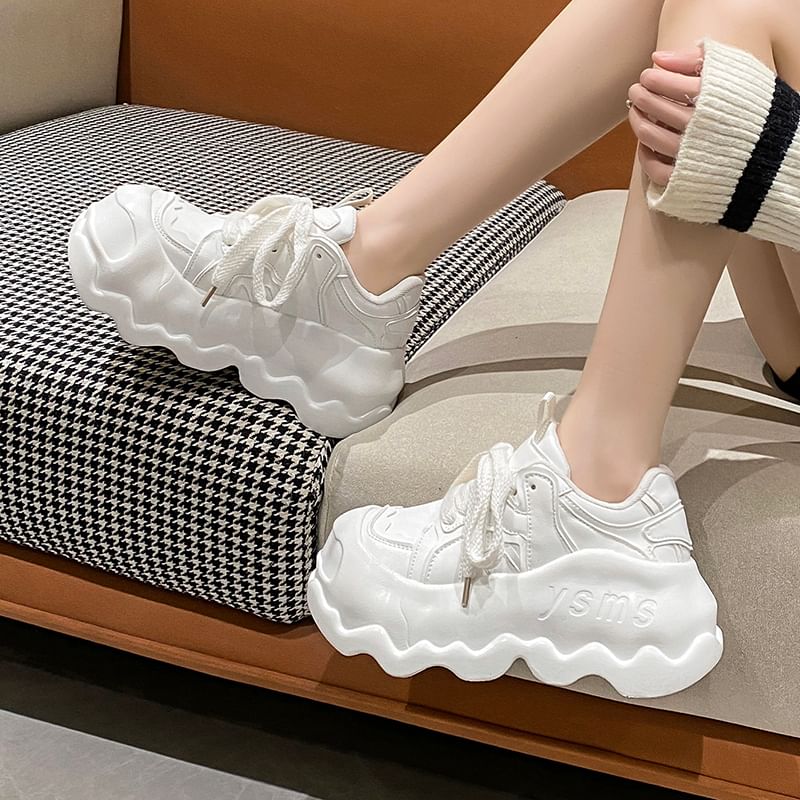 Platform Sneakers Lace-Up Lettering