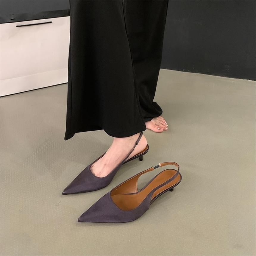 Pointed Kitten Heel Pumps Satin Toe
