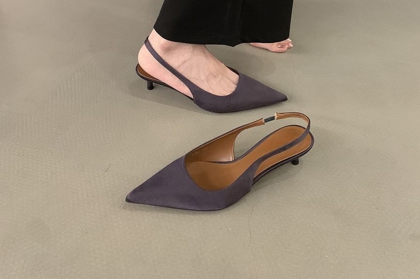 Pointed Kitten Heel Pumps Satin Toe