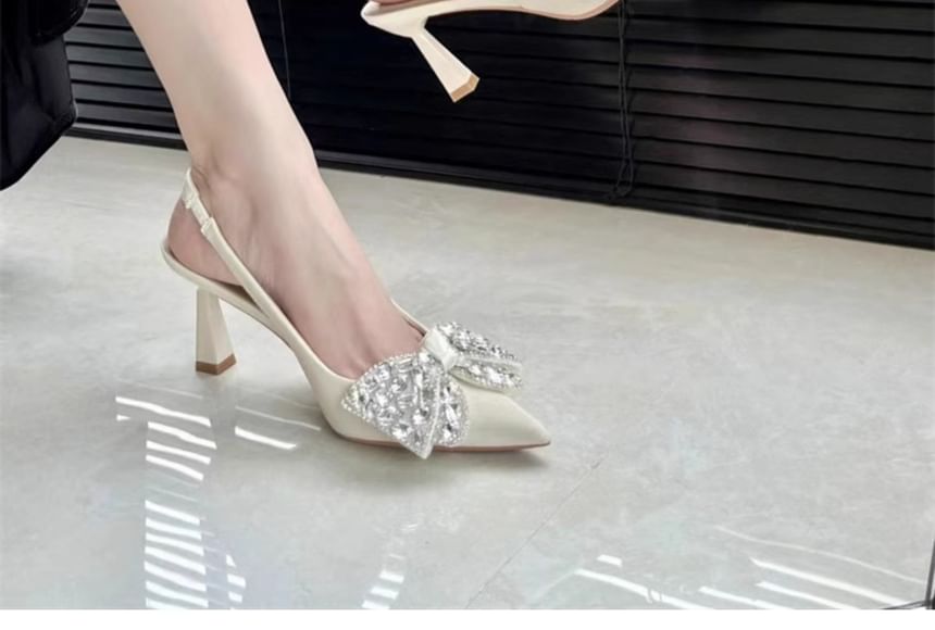 Rhinestone Pumps Toe Pointed Slingback Bow