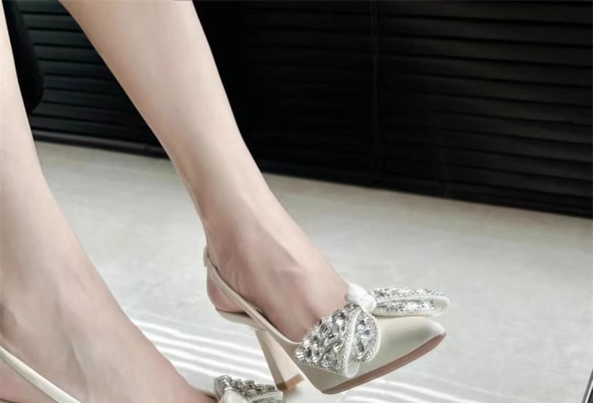 Rhinestone Pumps Toe Pointed Slingback Bow