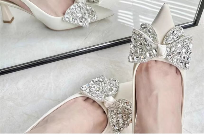 Rhinestone Pumps Toe Pointed Slingback Bow