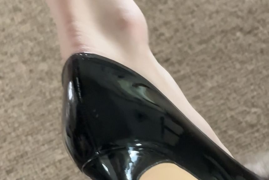 Toe Patent Faux Fur Panel Pointed Leather Pumps Stiletto