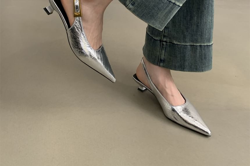 Heel Pointed Kitten Pumps Toe Slingback