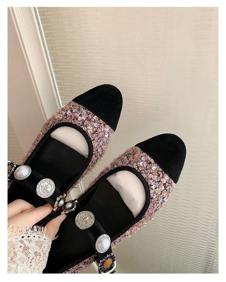 Pearl Toe Flats Faux Cap Mary Tweed Jane