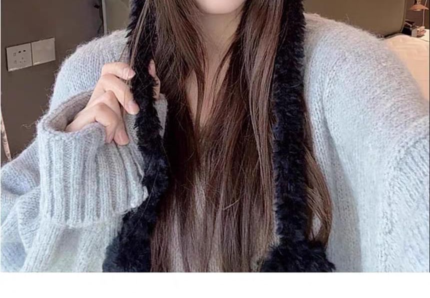 Cat Knit Beanie Fluffy Bow Ear