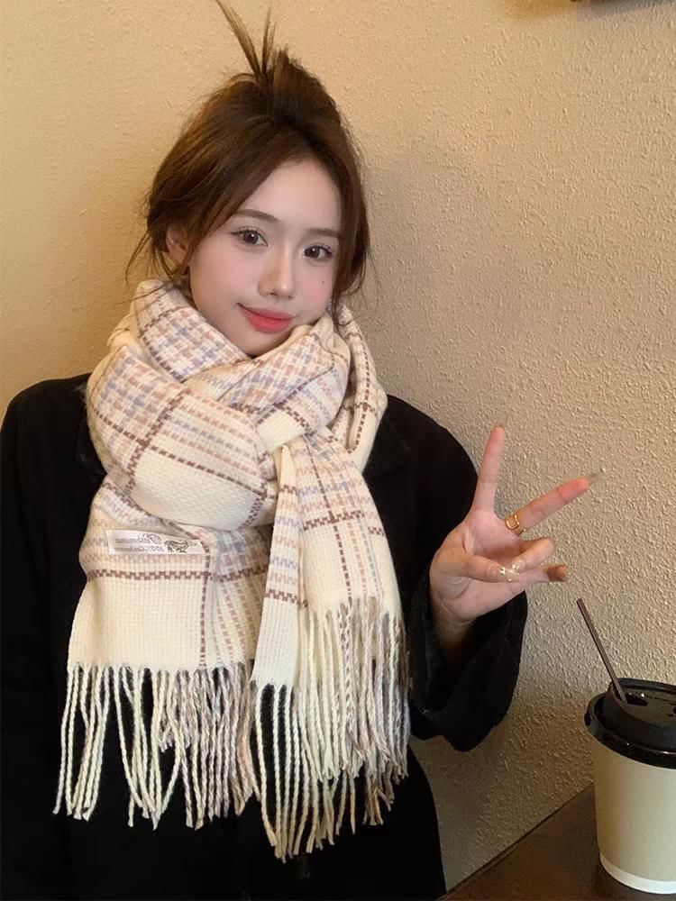 Fringed Plaid Scarf