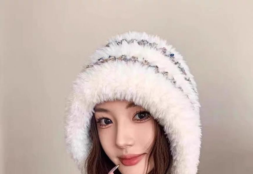 Trapper Fluffy Knit Hat Striped