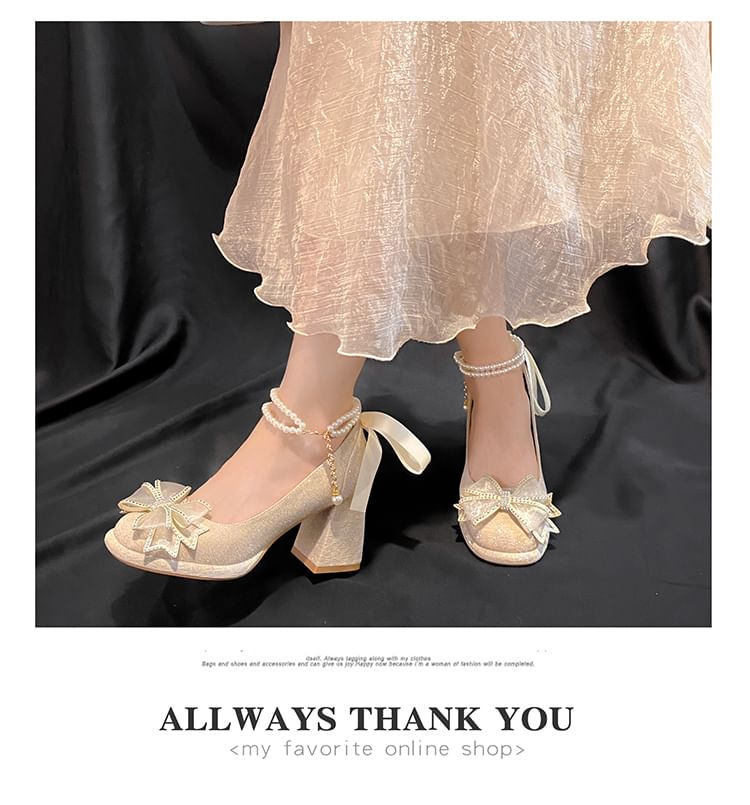 Bow Mary Platform Heel Chunky Jane Shoes