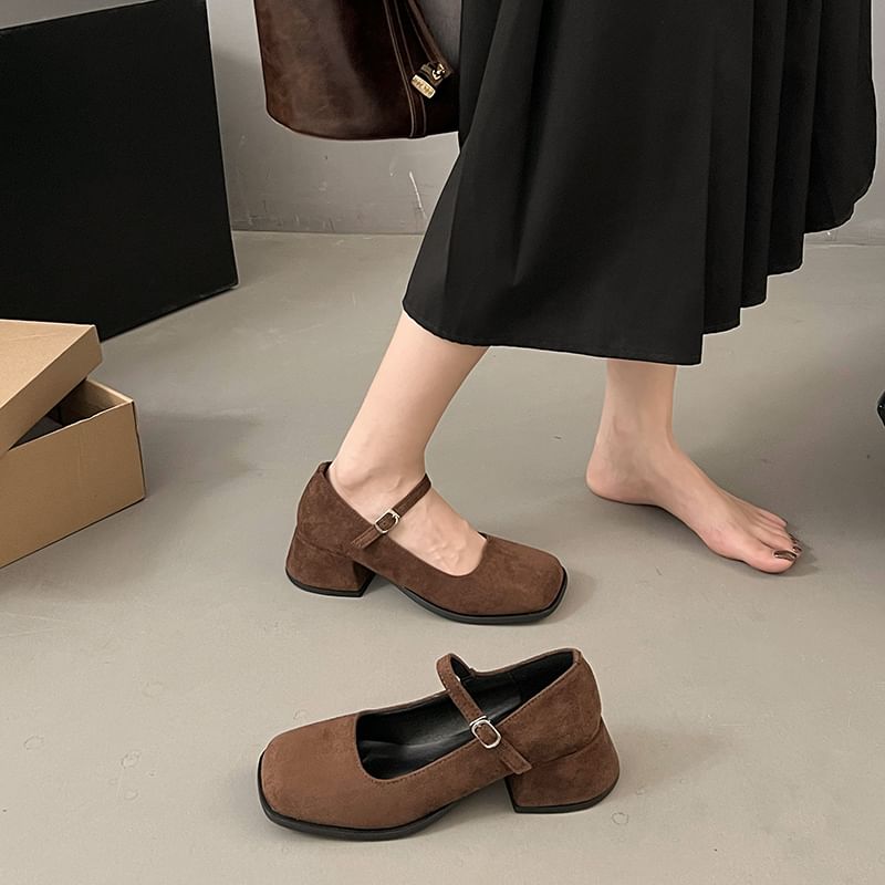 Heel Square-Toe Mary Chunky Jane Shoes