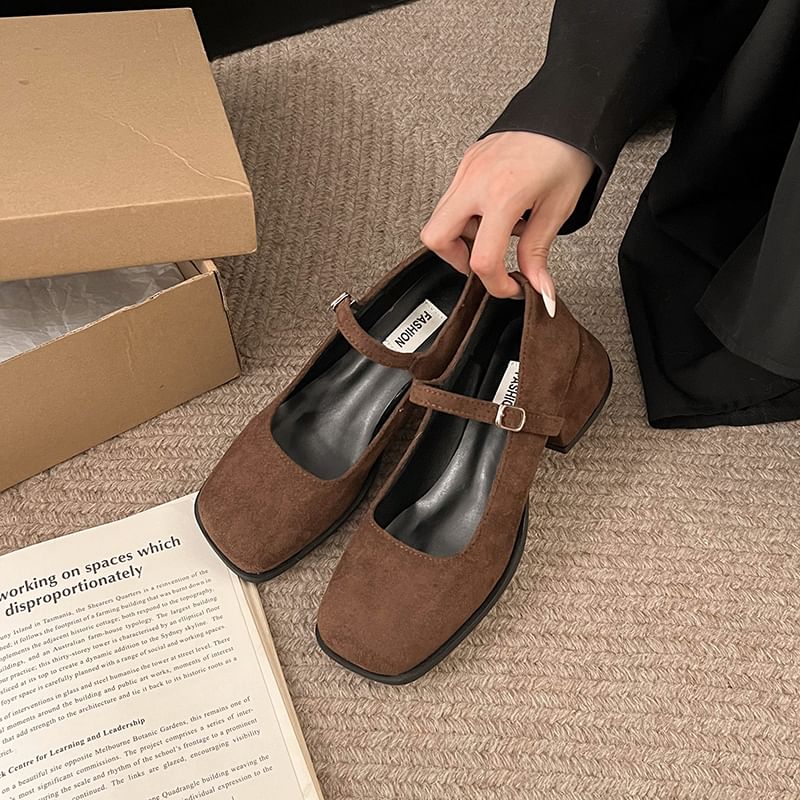 Heel Square-Toe Mary Chunky Jane Shoes