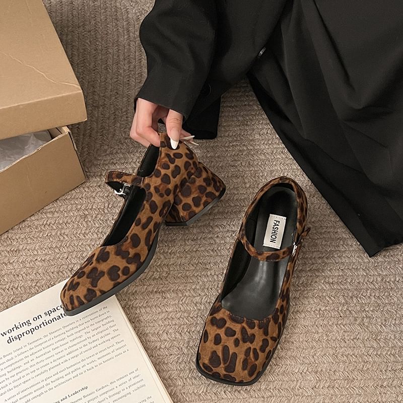 Heel Square-Toe Mary Chunky Jane Shoes