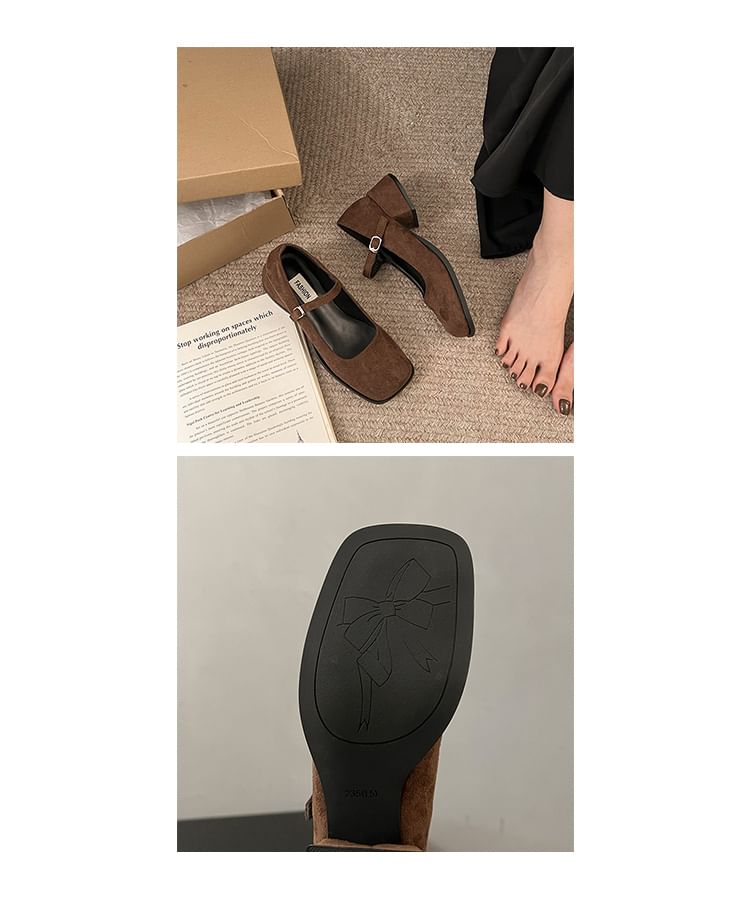 Heel Square-Toe Mary Chunky Jane Shoes