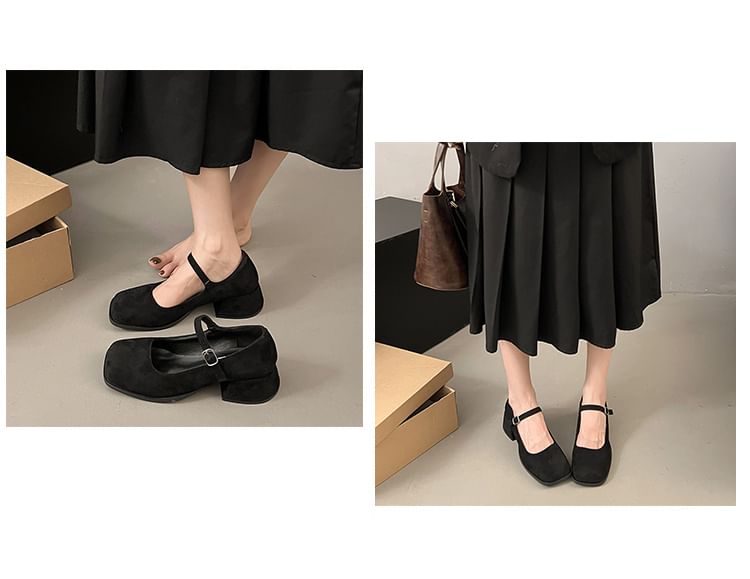 Heel Square-Toe Mary Chunky Jane Shoes