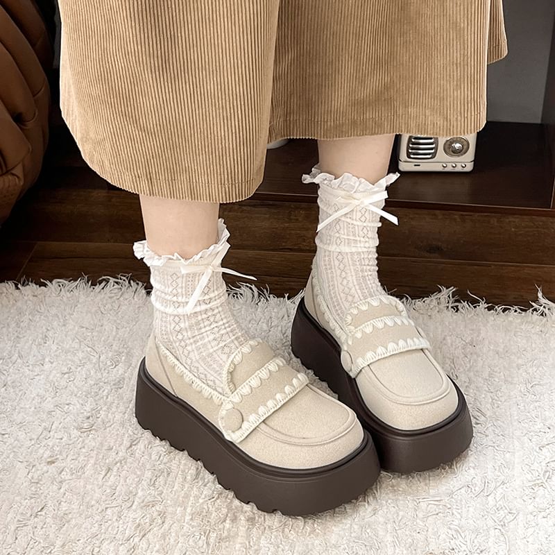 Embroidered Trim Platform Loafers