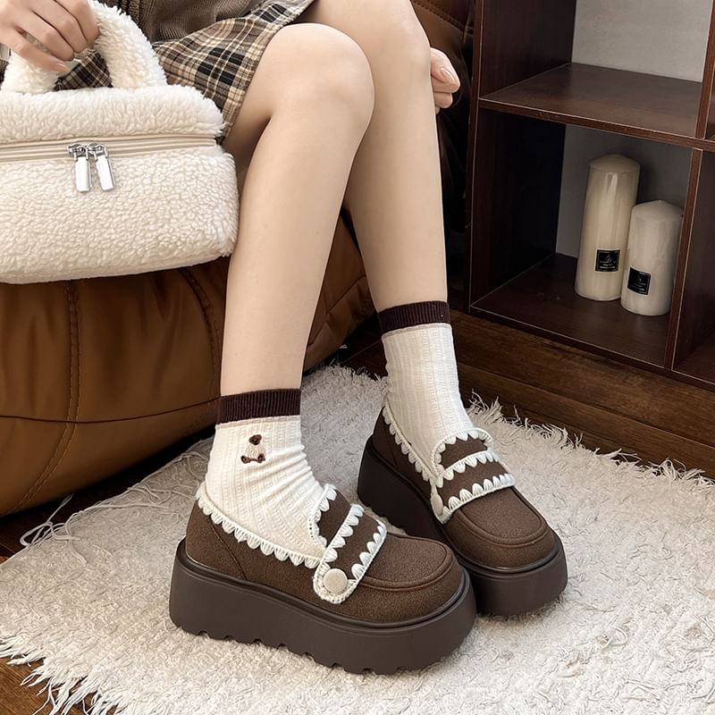Embroidered Trim Platform Loafers