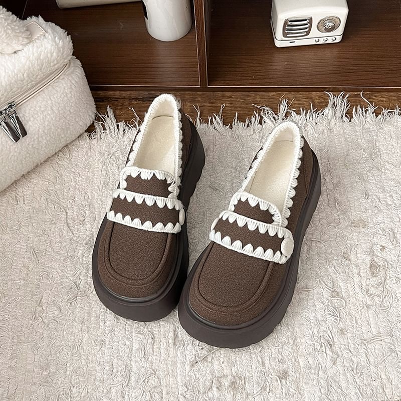 Embroidered Trim Platform Loafers