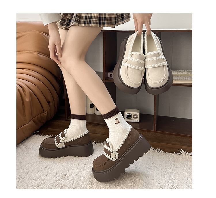 Embroidered Trim Platform Loafers