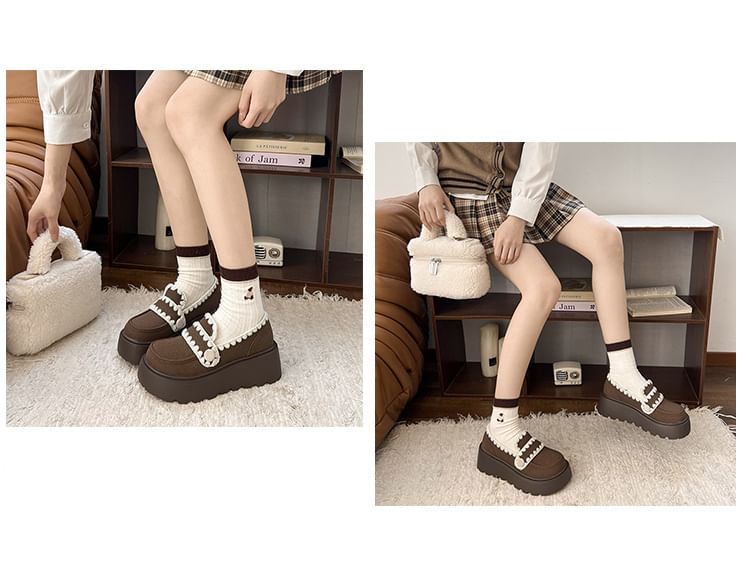 Embroidered Trim Platform Loafers