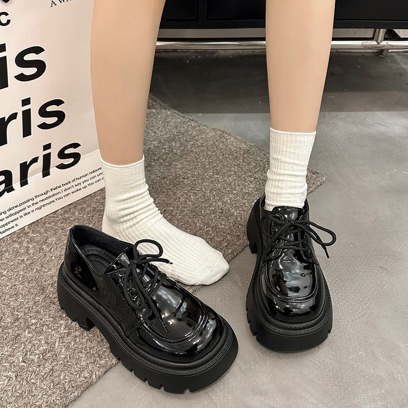 Platform Chunky Shoes Heel Lace-Up