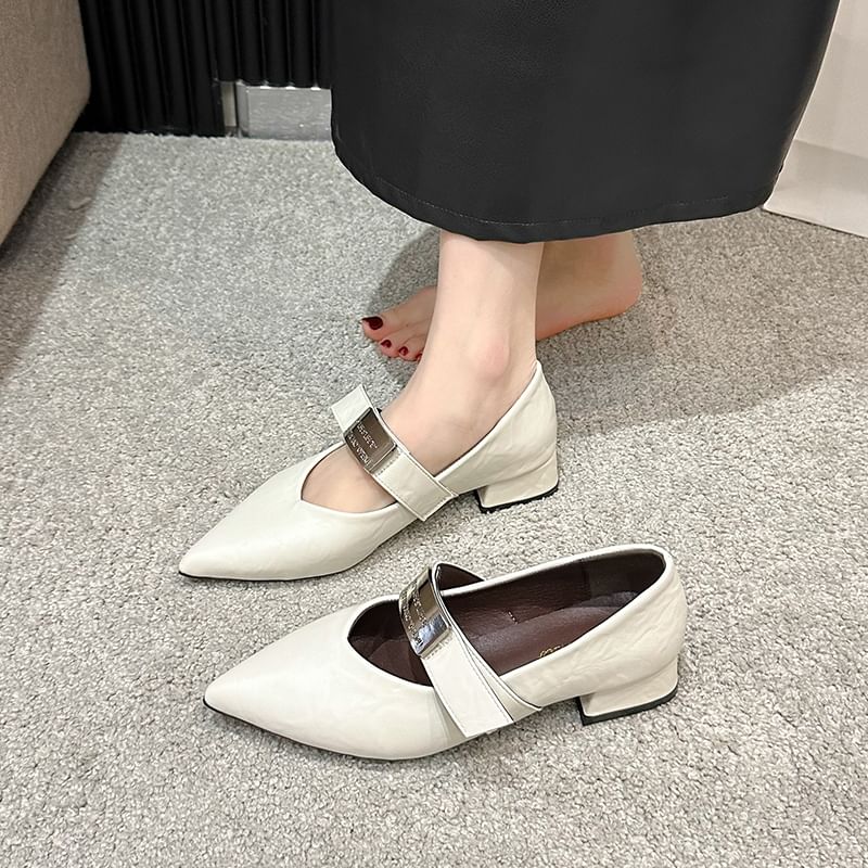 Heel Mary Chunky Buckled Shoes Jane Pointy