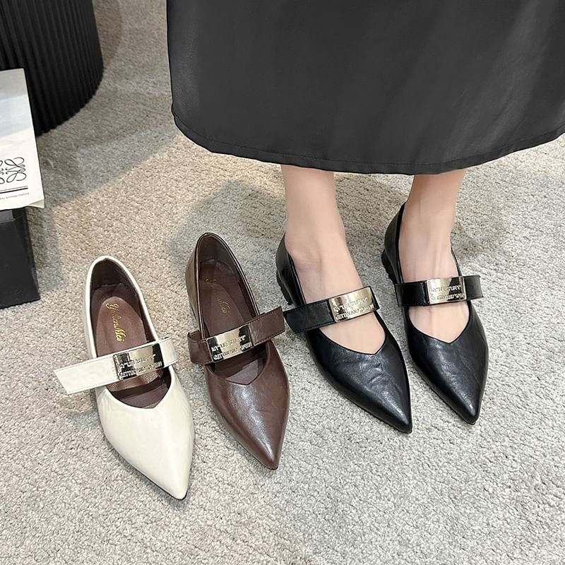 Heel Mary Chunky Buckled Shoes Jane Pointy