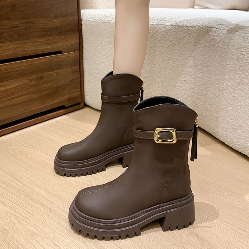 Heel Chunky Short Boots Buckled