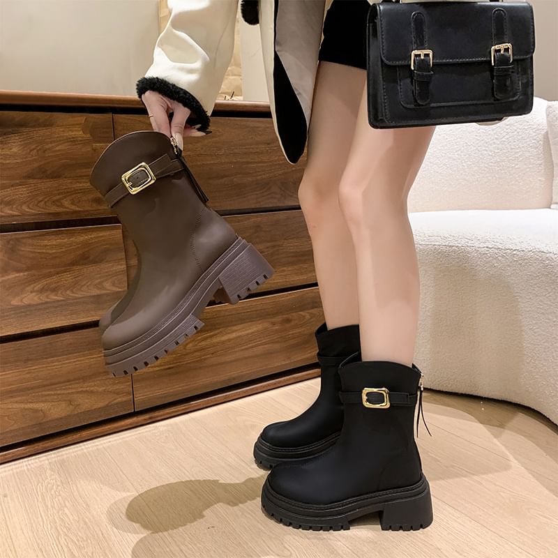Heel Chunky Short Boots Buckled