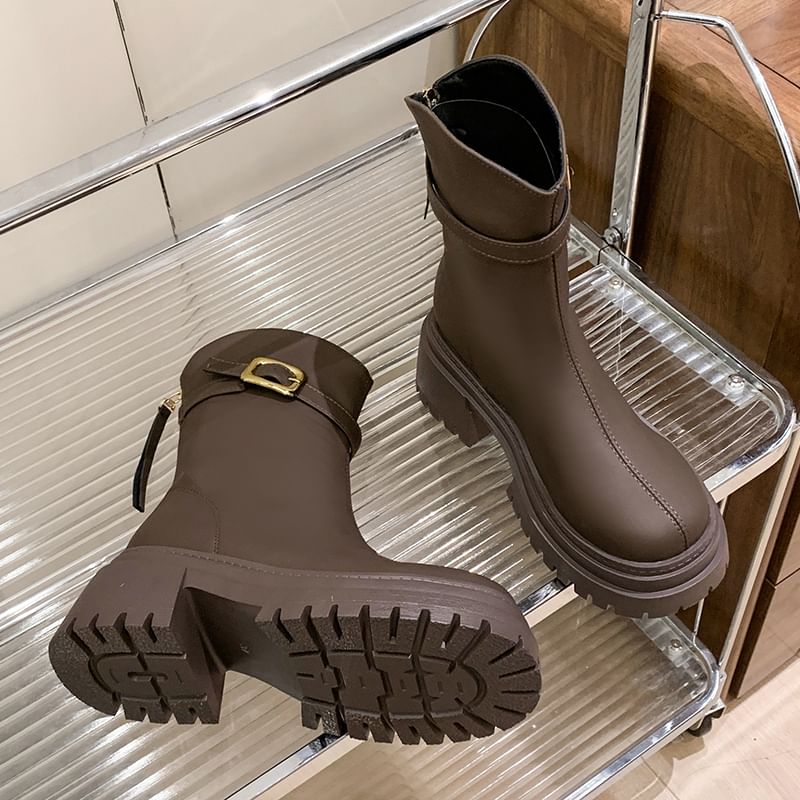 Heel Chunky Short Boots Buckled