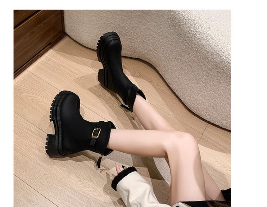 Heel Chunky Short Boots Buckled