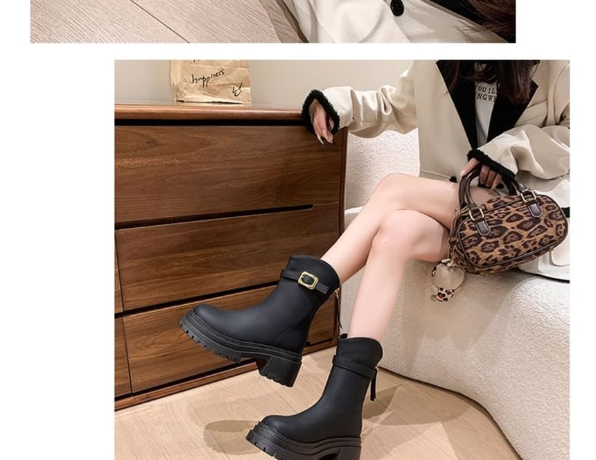 Heel Chunky Short Boots Buckled