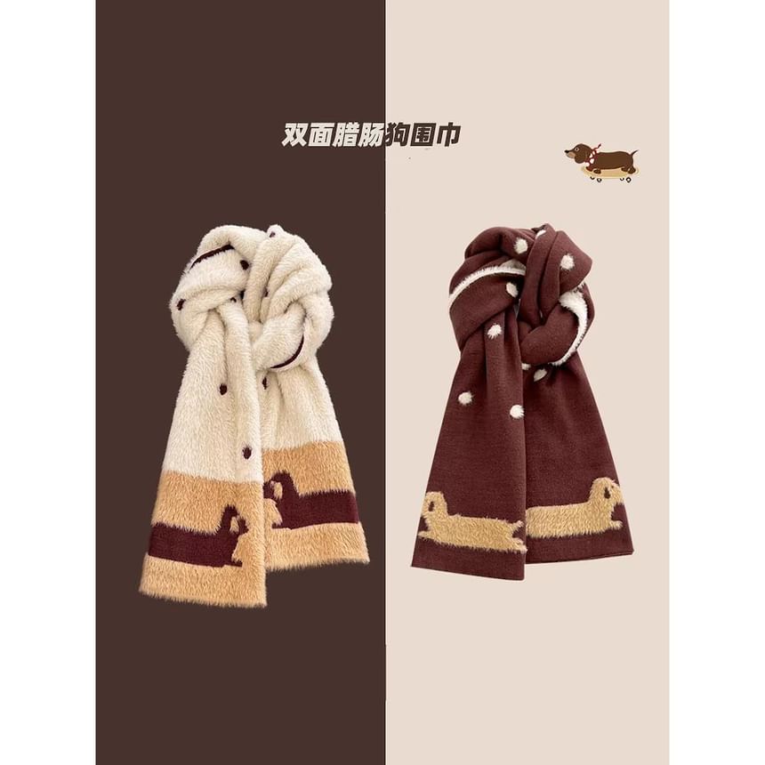 Dotted Knit Scarf Dog Patterned