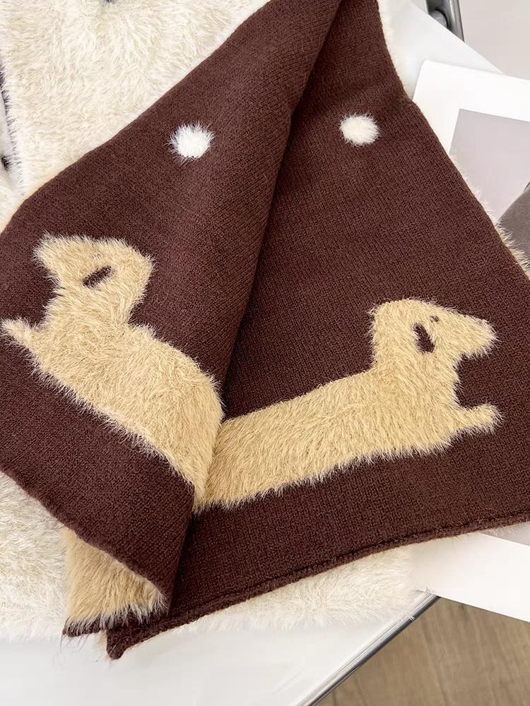 Dotted Knit Scarf Dog Patterned