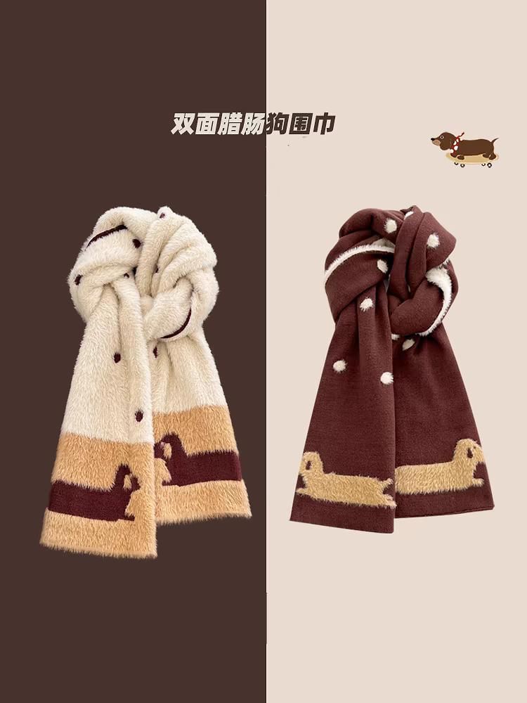 Dotted Knit Scarf Dog Patterned