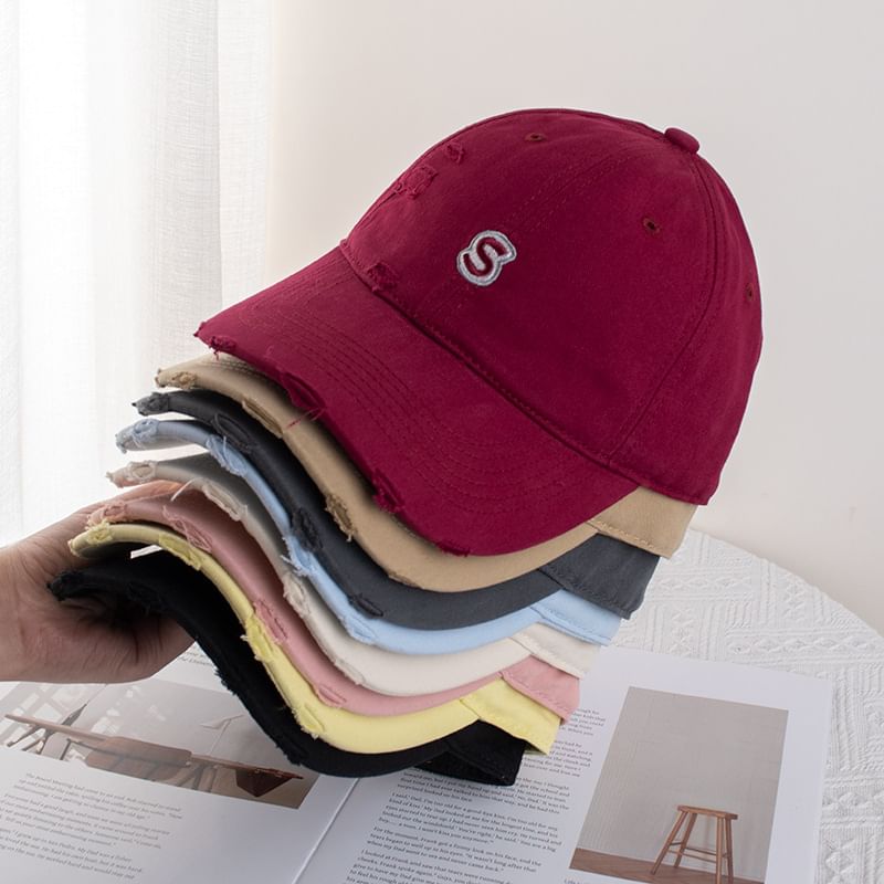 Letter Distressed Baseball Cap Embroidered