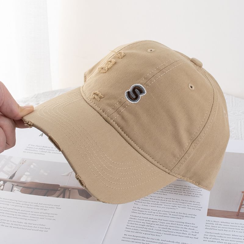 Letter Distressed Baseball Cap Embroidered