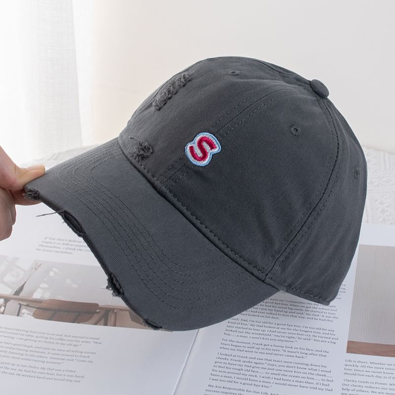 Letter Distressed Baseball Cap Embroidered