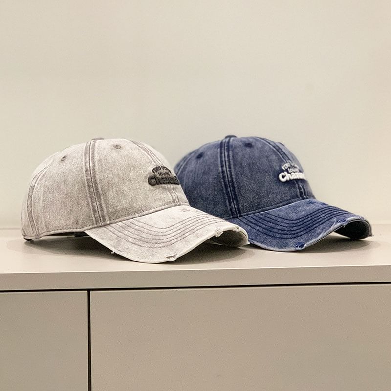 Letter Distressed Cap Embroidered Washed