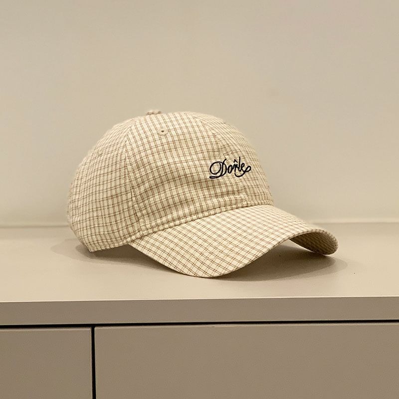 Letter Gingham Embroidered Cap