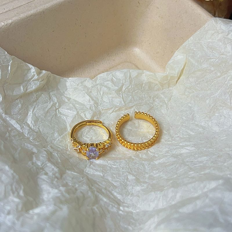 Brushed Open Ring Alloy Rhinestone / Set