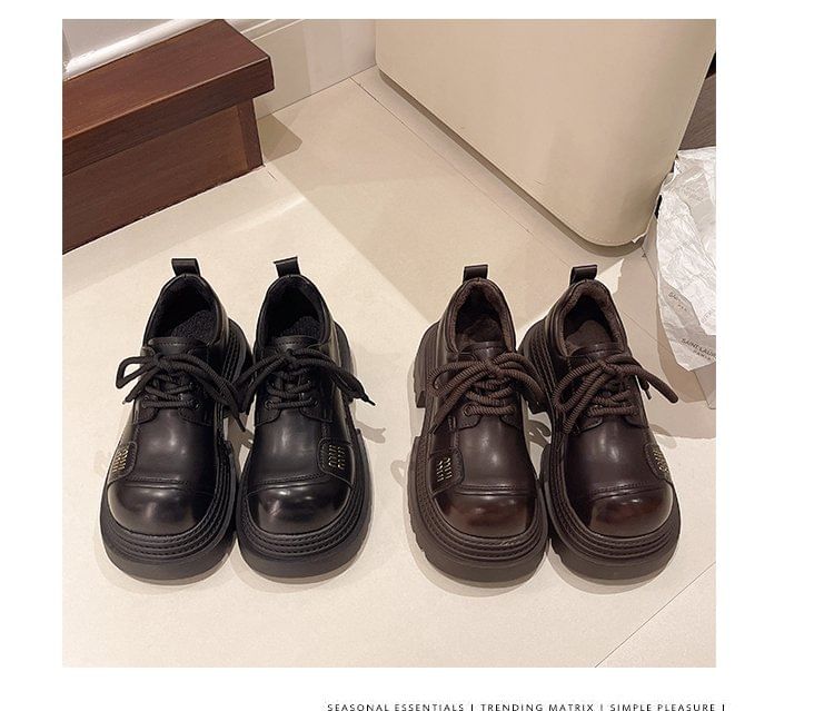 Faux Shoes Leather Plain Platform Lace-Up