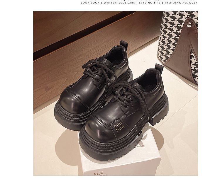 Faux Shoes Leather Plain Platform Lace-Up