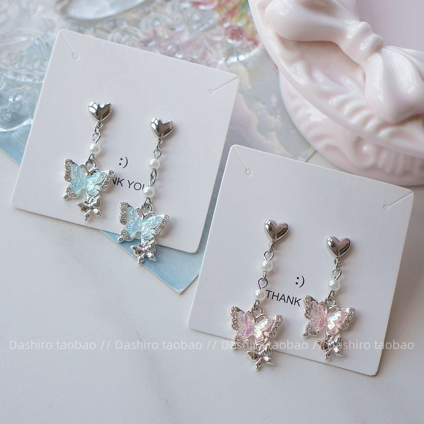 Rhinestone / Butterfly Clip Earring On Drop