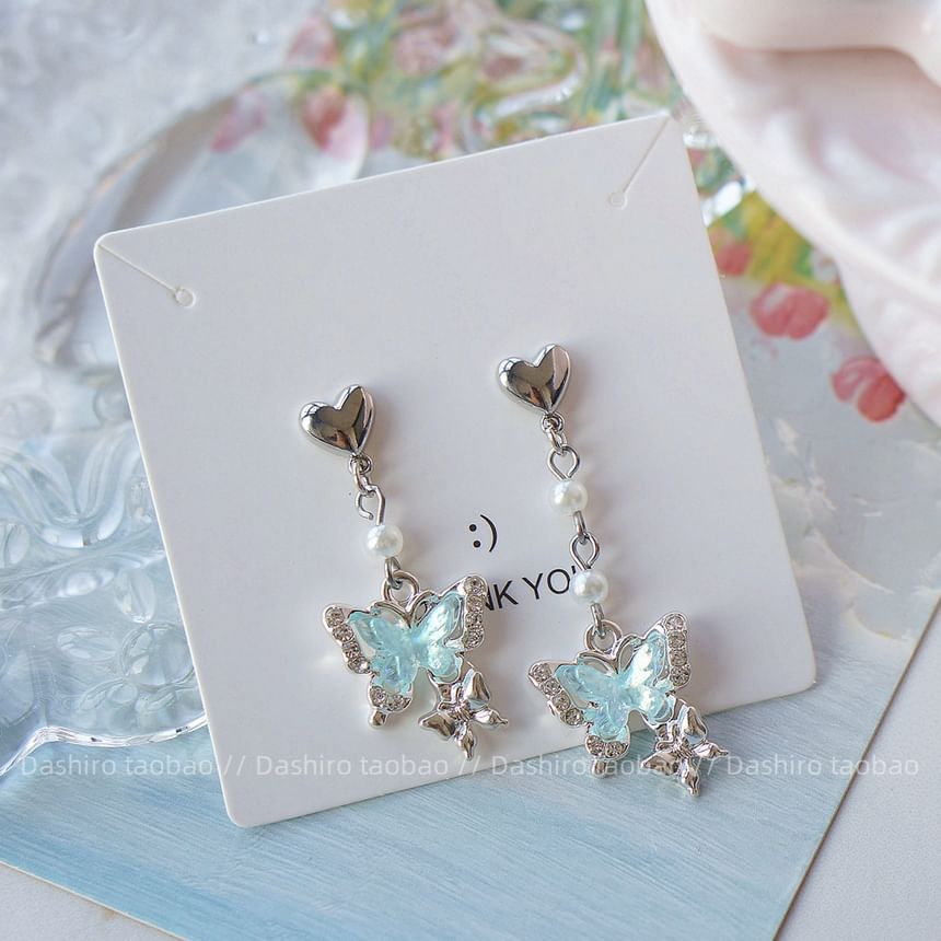 Rhinestone / Butterfly Clip Earring On Drop