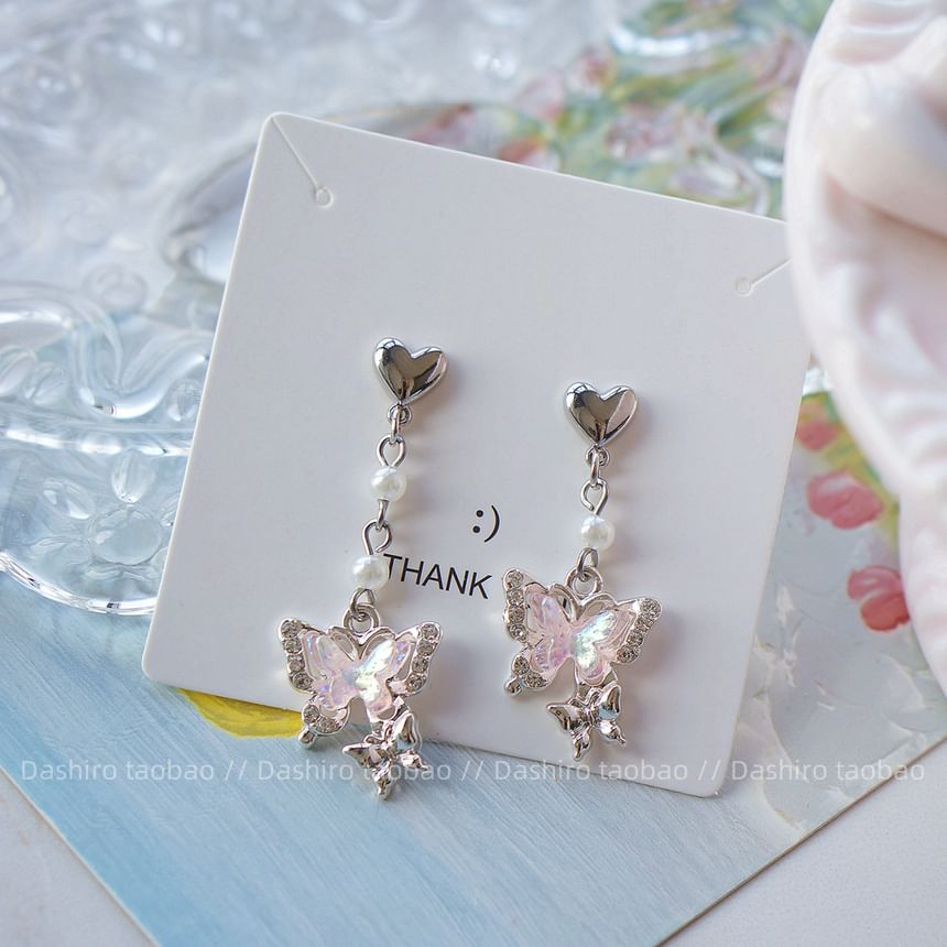 Rhinestone / Butterfly Clip Earring On Drop