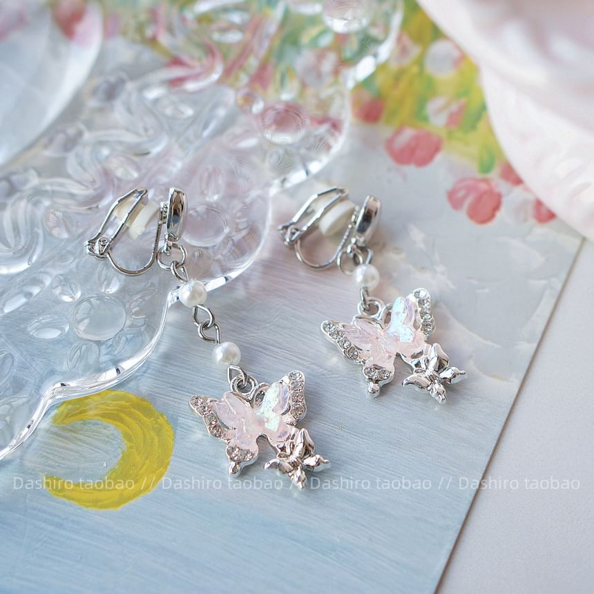 Rhinestone / Butterfly Clip Earring On Drop