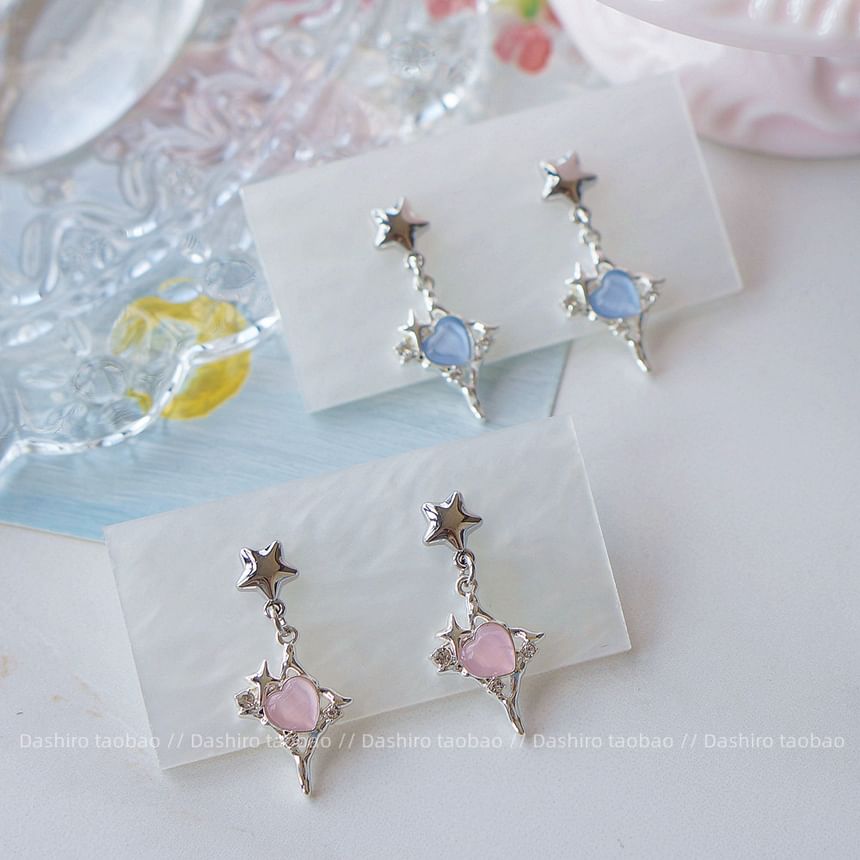 Rhinestone Heart / Star Drop Clip On Earring