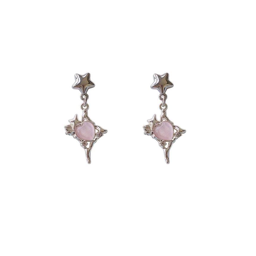 Rhinestone Heart / Star Drop Clip On Earring