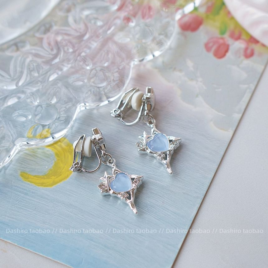 Rhinestone Heart / Star Drop Clip On Earring